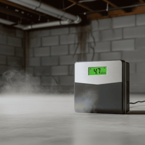 radon meter with 4.7 picocuries per liter of air (pCi/L)